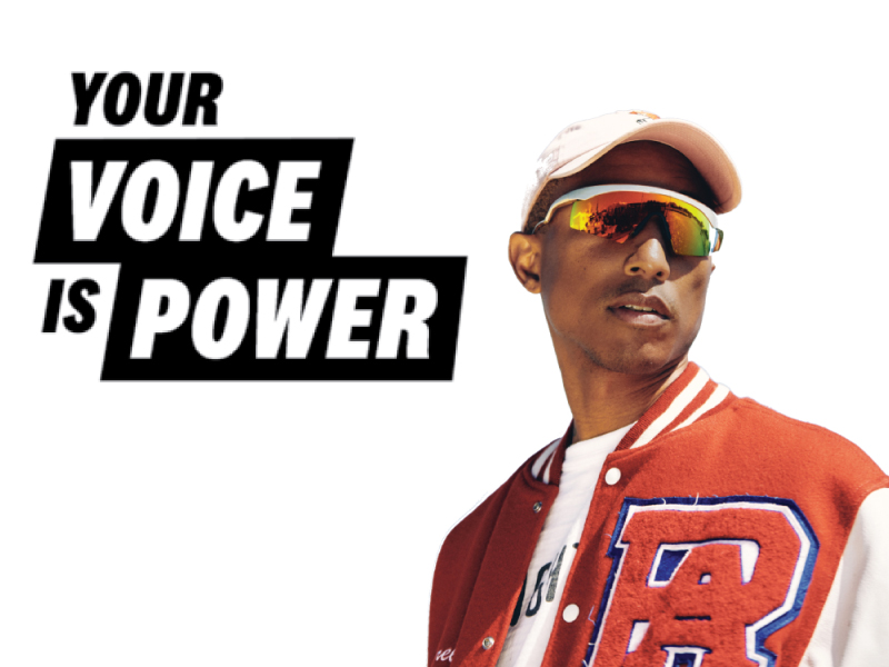 Your Voice is Power Promo Banner featuring Hip Hop Artist Pharrell